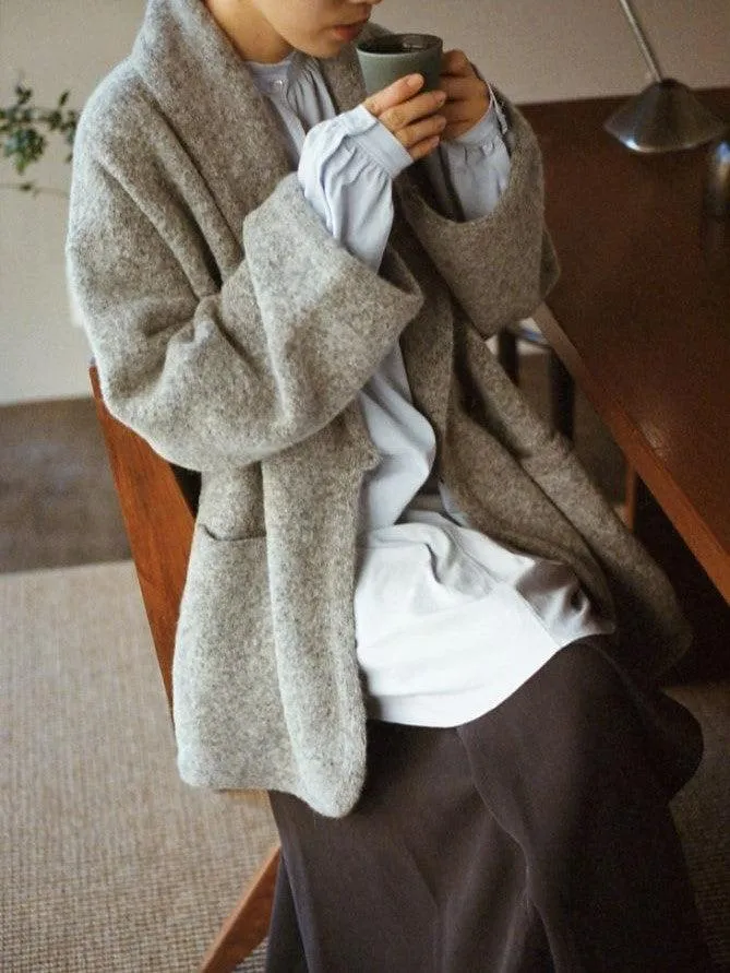 Felt Wool Knit Shawl Collar Coat - Gray