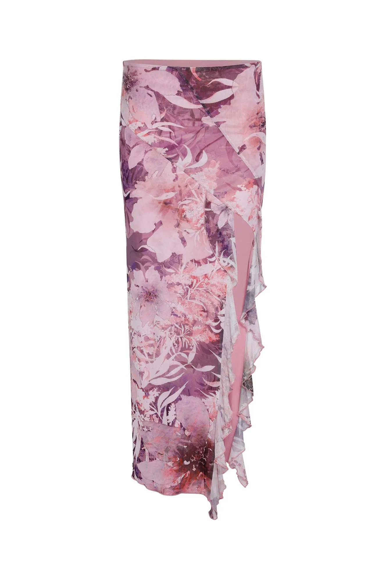 Floral Print Cami Vest Ruffle Midi Skirt Suits