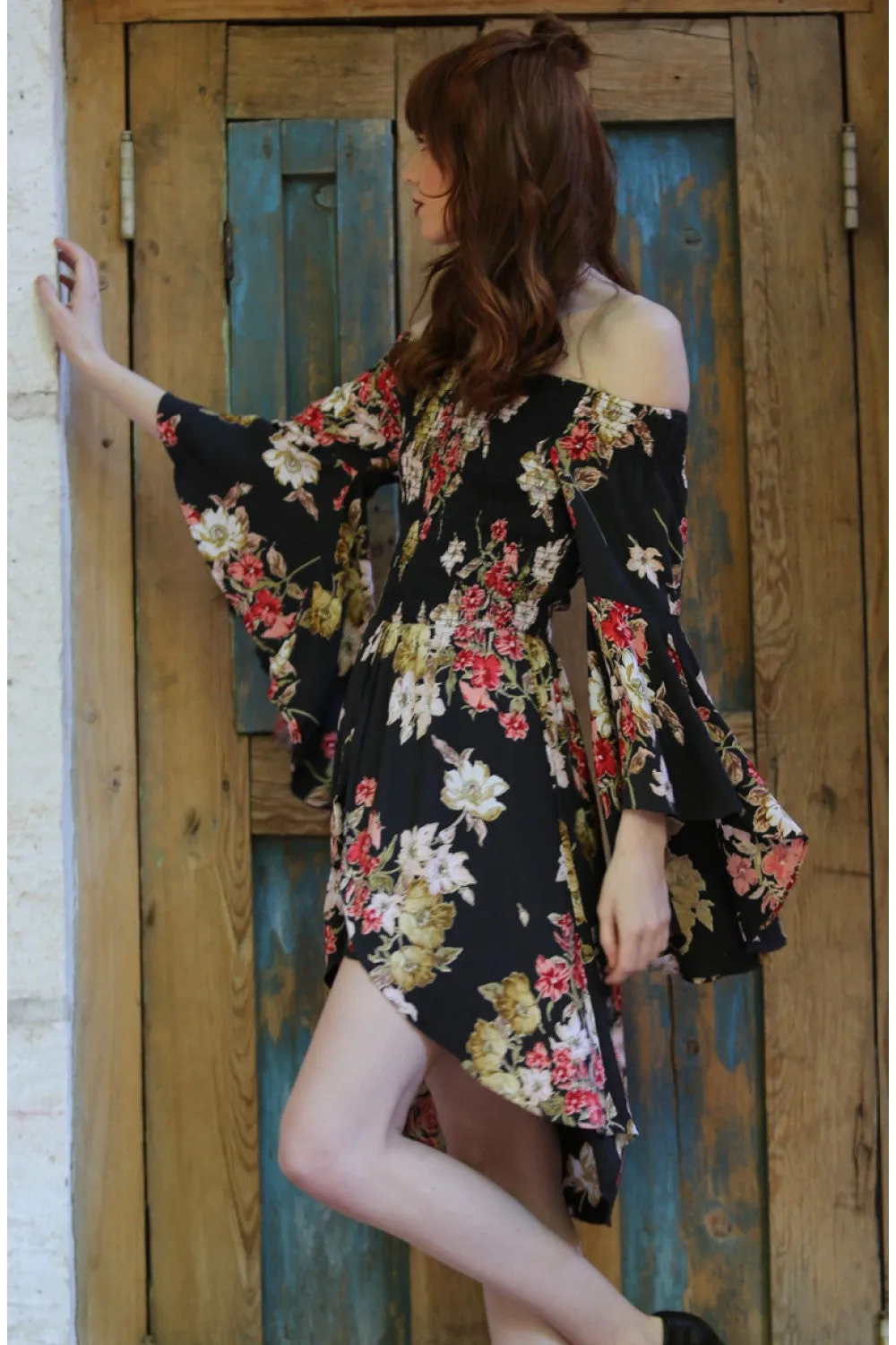 Floral Walk Through Romper, Black