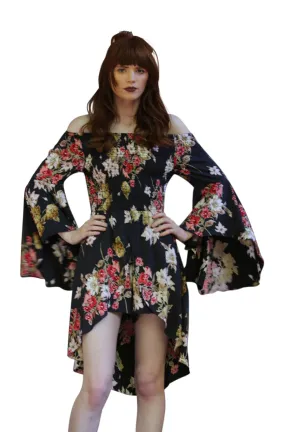 Floral Walk Through Romper, Black