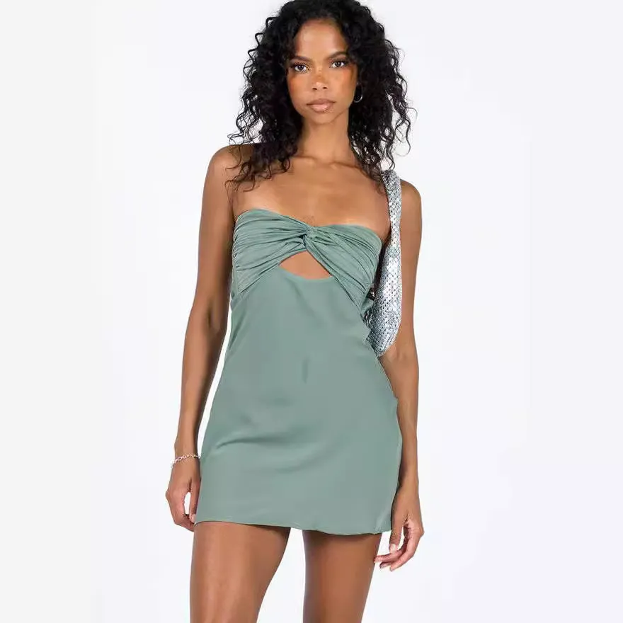 Flytonnshop homecoming dresses Women's Summer Dress Wrapped Chest Satin Dress Backless Hip Skirt Knotted Jumpsuit