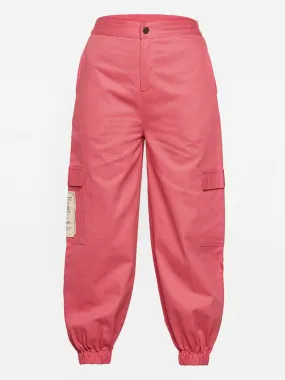 Girls Pink Side Patch Pocket Twill Joggers - Lyush Kids