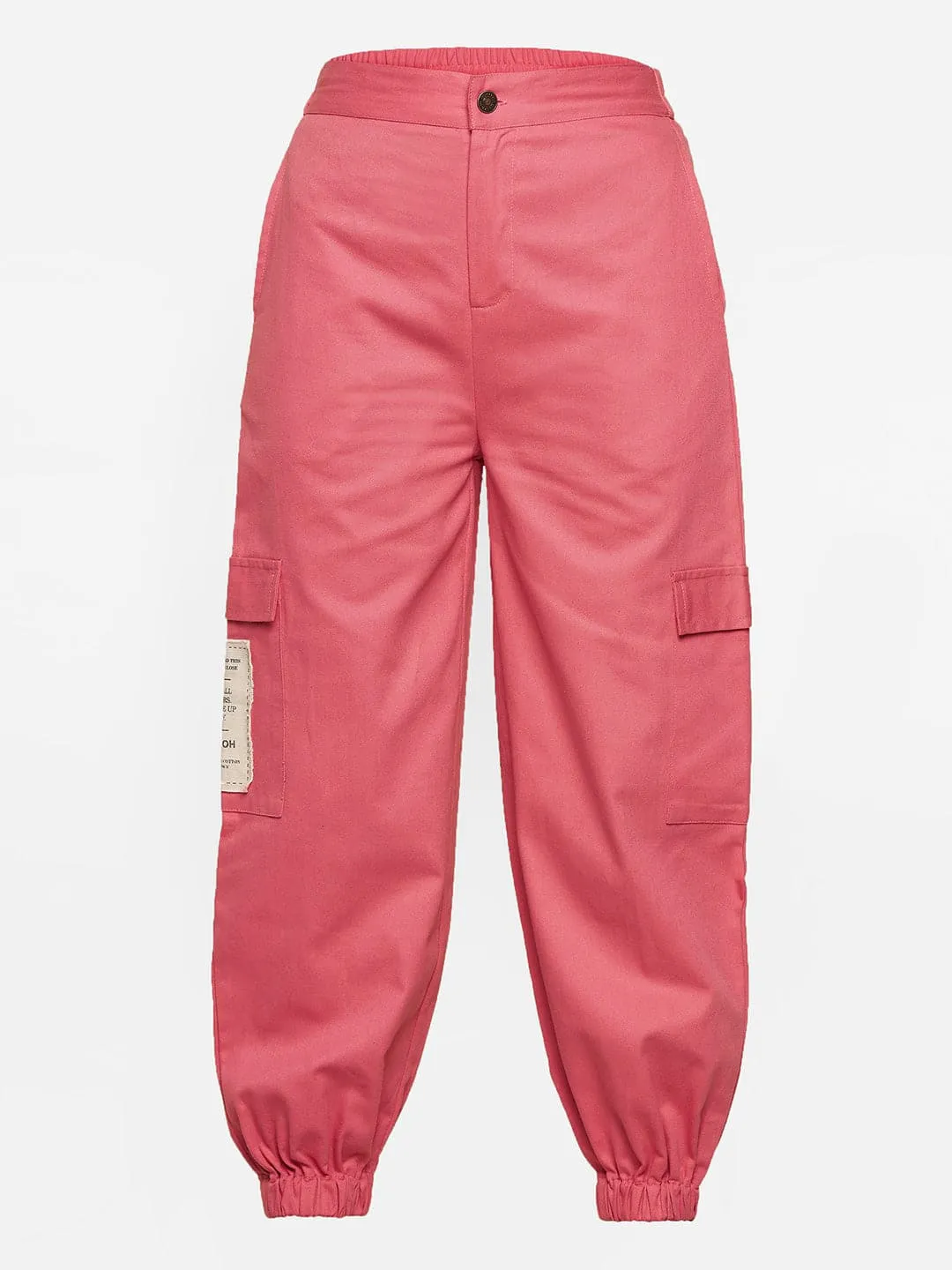 Girls Pink Side Patch Pocket Twill Joggers - Lyush Kids