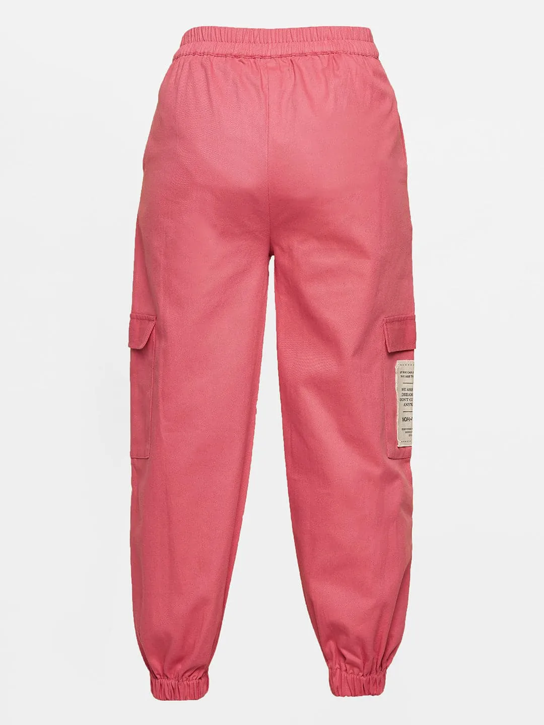 Girls Pink Side Patch Pocket Twill Joggers - Lyush Kids