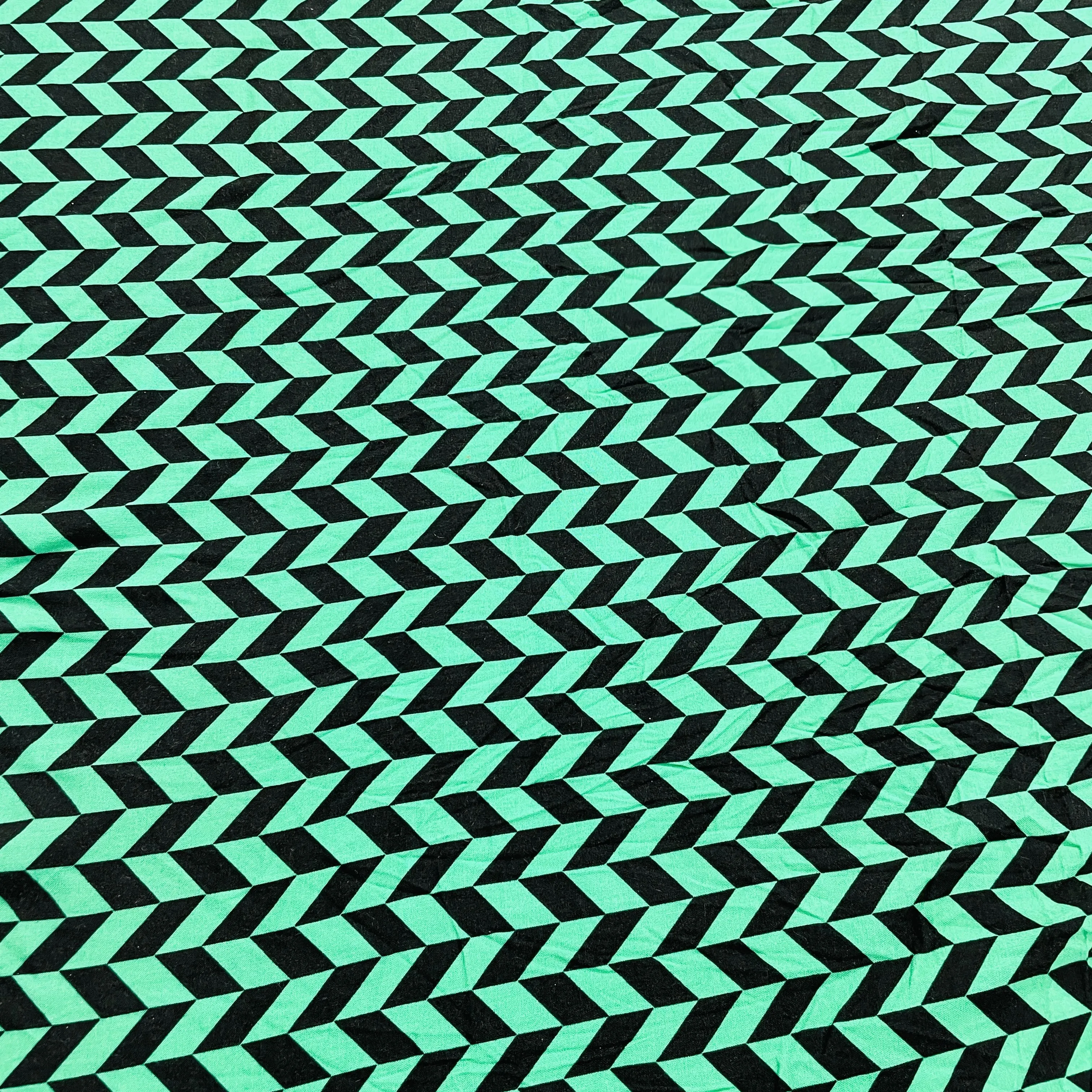 Green & Black Geometrical Print Crepe Fabric