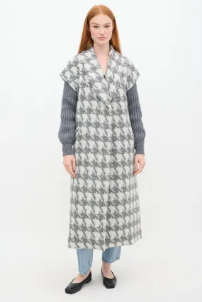 Grey & White Houndstooth Woven Coat