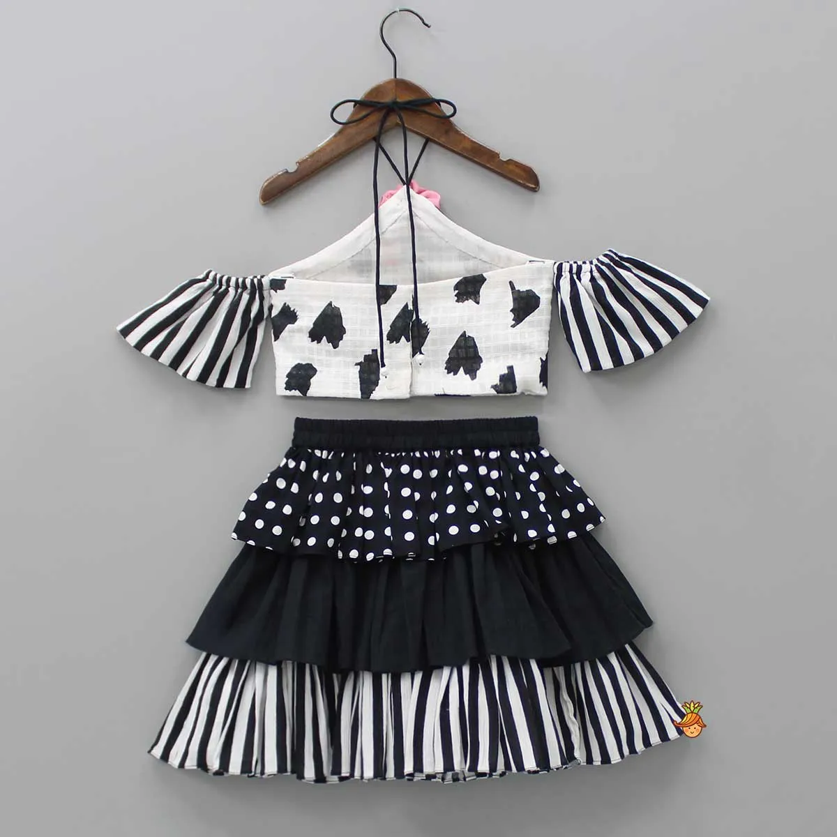 Halter Neck Cold Shoulder Top And Layered Skirt