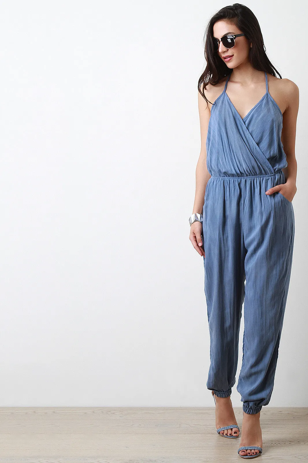 Halter Strap Surplice Top Jumpsuit