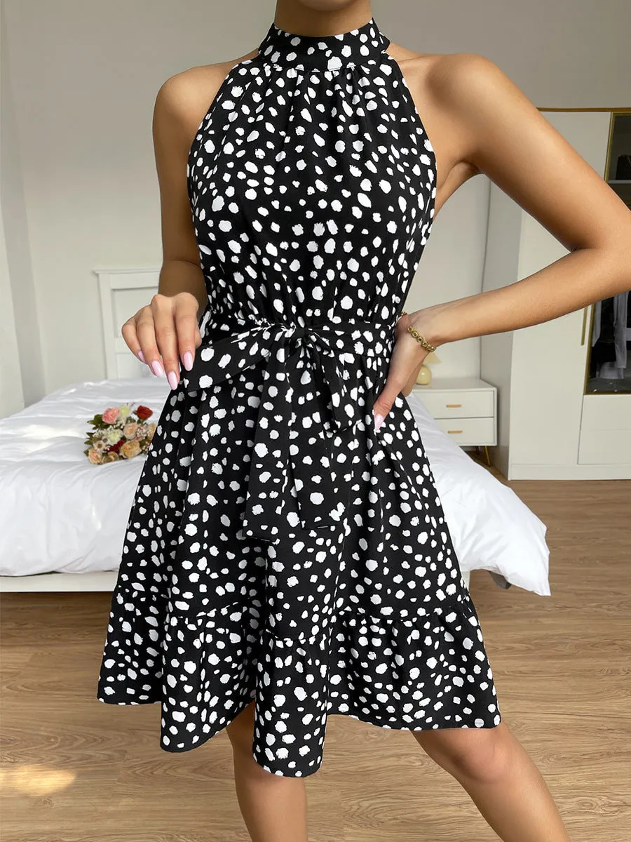 Halterneck Turtleneck Floral Dress
