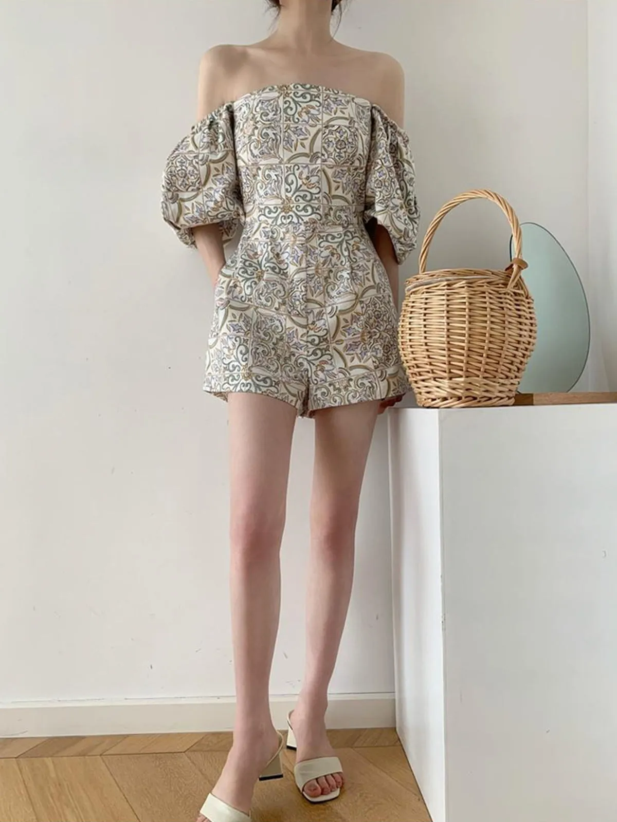 High-Waisted Rattle Shorts Beach Jumpsuit