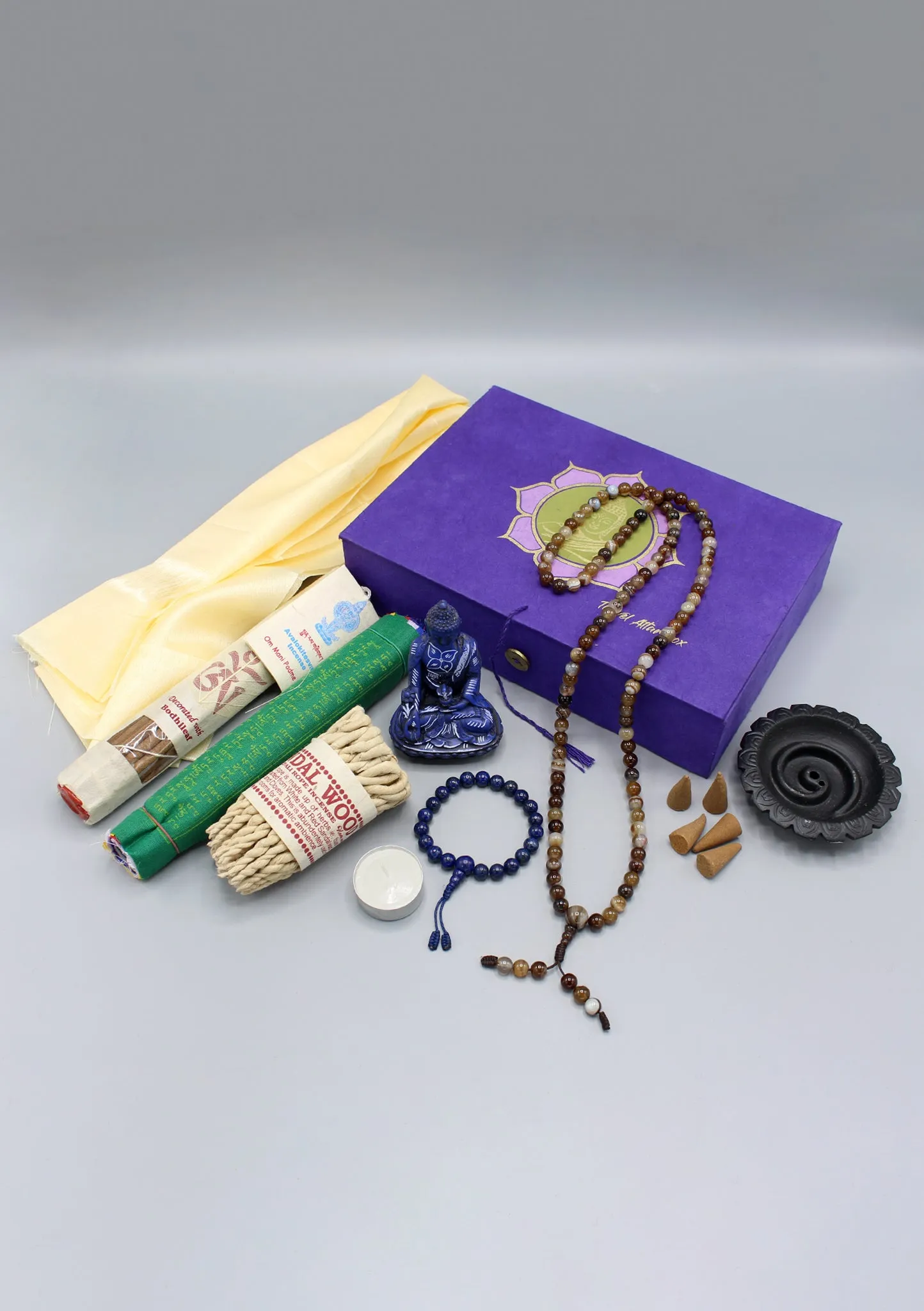 Incense, Statue, Prayer Flags Buddha Travel Altar Box
