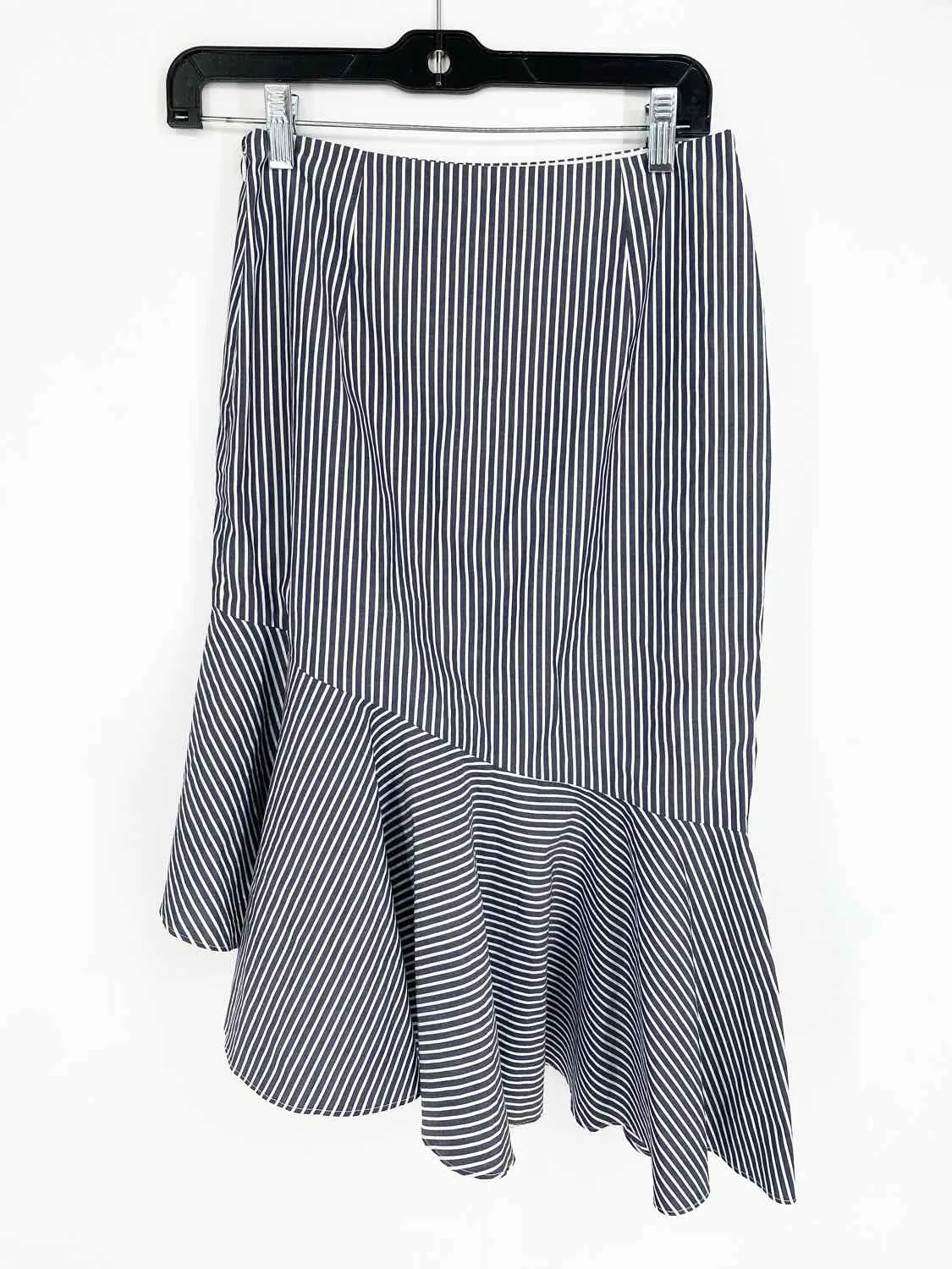 INTERMIX Women's Gray/White Midi Cotton Blend Stripe Size 0 Skirt