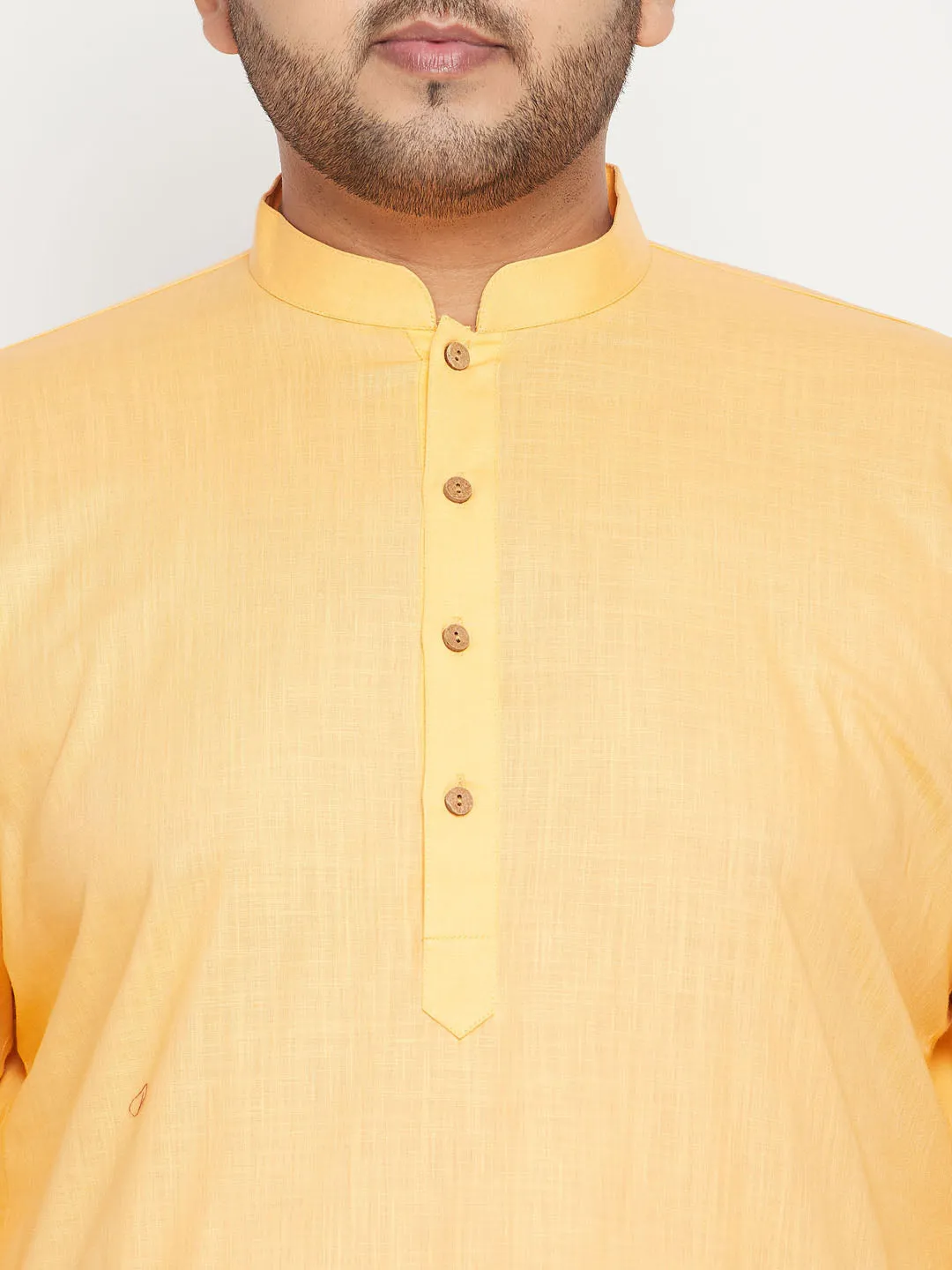 Jashvi Men's Plus Size Fawn and Coffee Brown Cotton Blend Jacket Kurta Pyjama Set