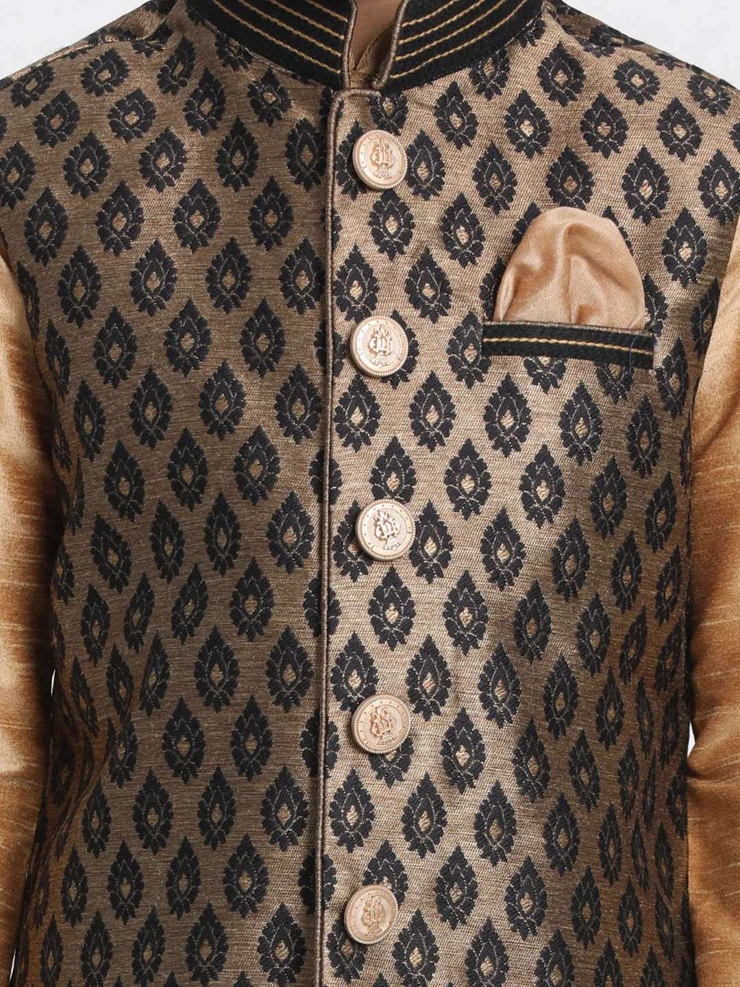 Jashvi Silk Blend Black and Gold Baap Beta Ethnic Jacket