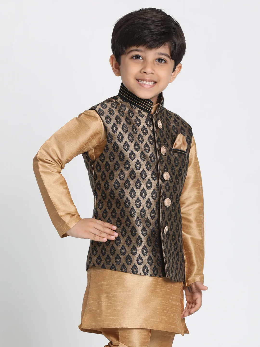 Jashvi Silk Blend Black and Gold Baap Beta Ethnic Jacket