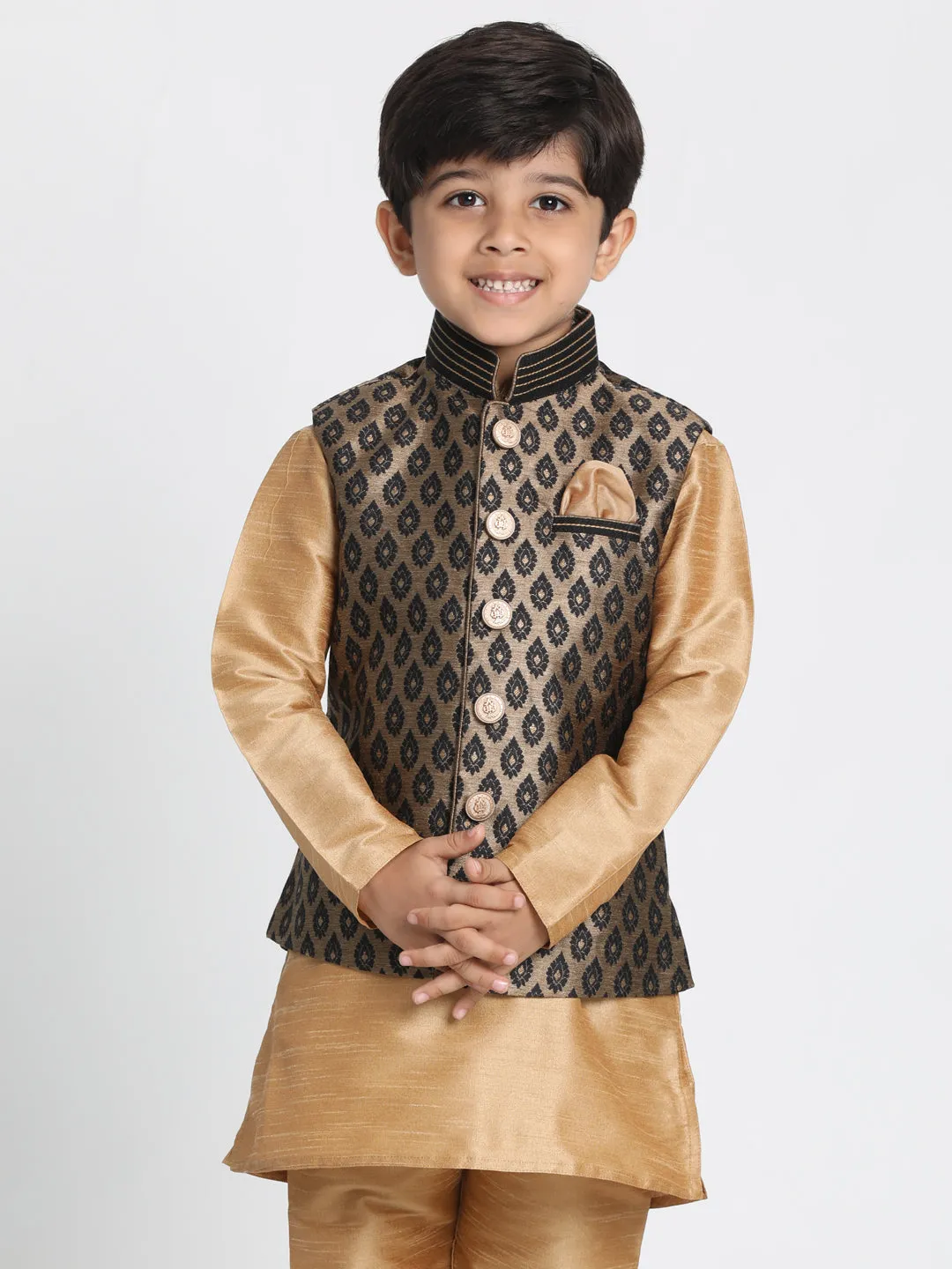 Jashvi Silk Blend Black and Gold Baap Beta Ethnic Jacket
