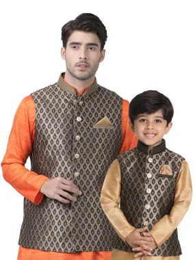 Jashvi Silk Blend Black and Gold Baap Beta Ethnic Jacket