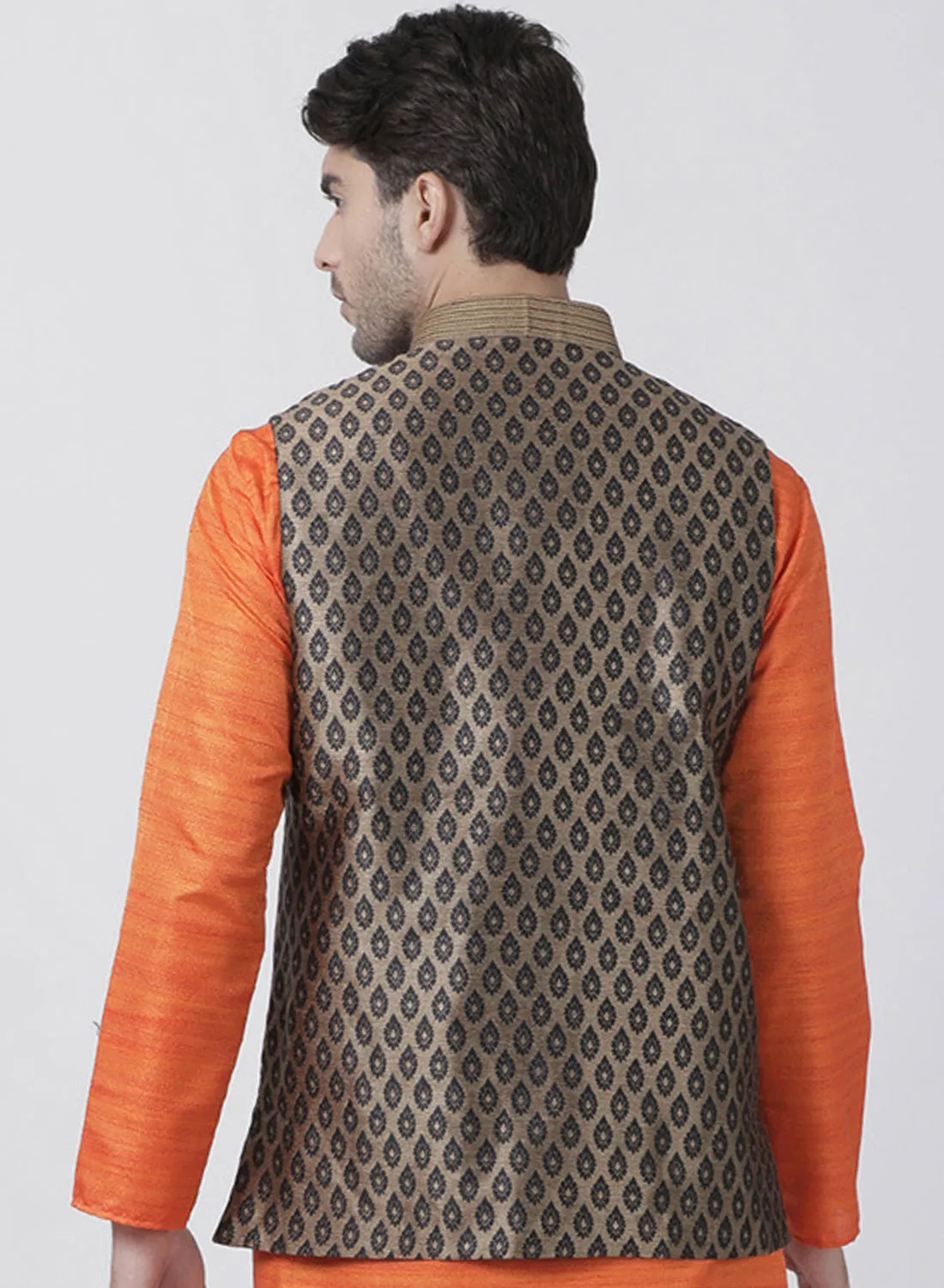 Jashvi Silk Blend Black and Gold Baap Beta Ethnic Jacket