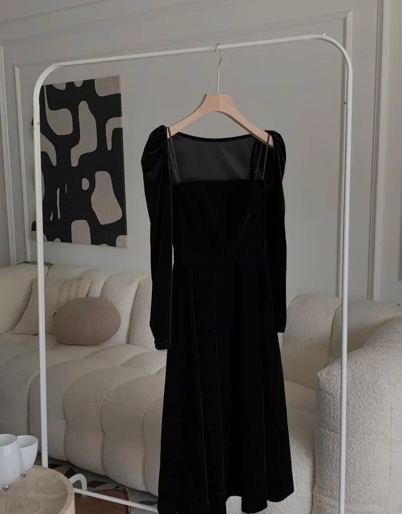 Joskaa French Black Velvet Spaghetti Strap Midi Dresses for Women 2024 Autumn Elegant Party 2-piece A-line Evening Prom Female Clothing