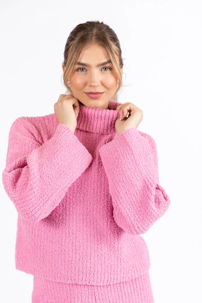 Keep It Comfy Candy Pink Fuzzy Turtleneck Sweater Set