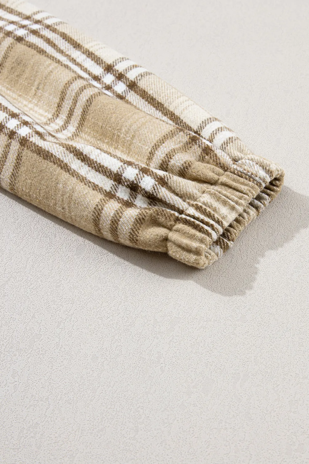 Khaki Plaid Kangaroo Pocket Zipped Hoodie