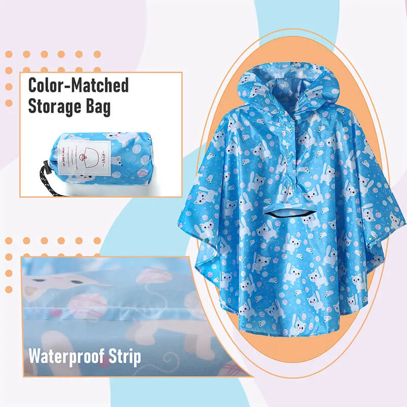 Kids Waterproof Rain Poncho Coat with Color Matched Storage Bag