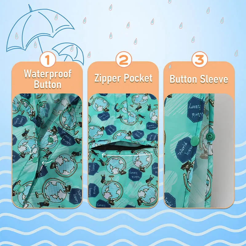 Kids Waterproof Rain Poncho Coat with Color Matched Storage Bag
