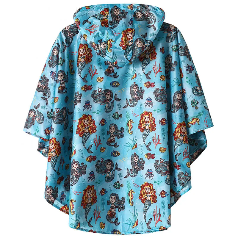 Kids Waterproof Rain Poncho Coat with Color Matched Storage Bag