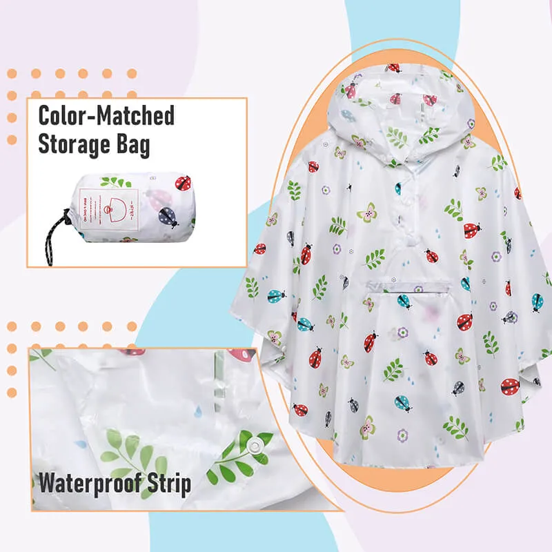 Kids Waterproof Rain Poncho Coat with Color Matched Storage Bag