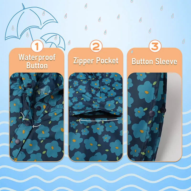 Kids Waterproof Rain Poncho Coat with Color Matched Storage Bag