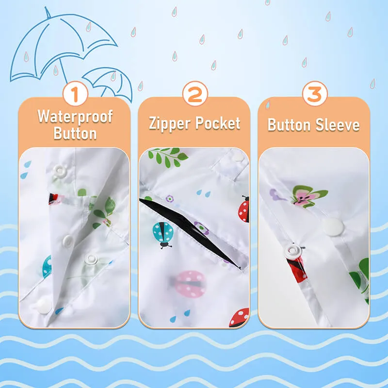 Kids Waterproof Rain Poncho Coat with Color Matched Storage Bag
