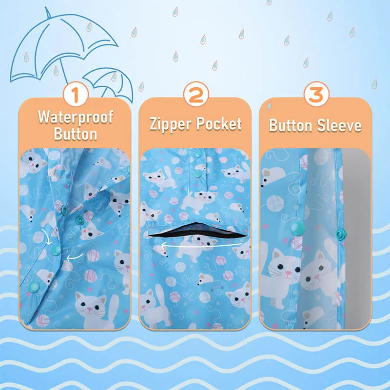 Kids Waterproof Rain Poncho Coat with Color Matched Storage Bag