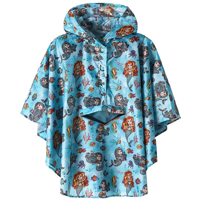 Kids Waterproof Rain Poncho Coat with Color Matched Storage Bag