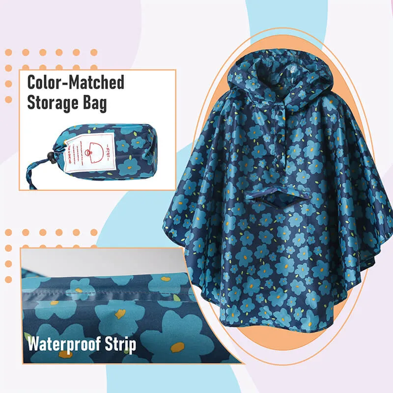 Kids Waterproof Rain Poncho Coat with Color Matched Storage Bag