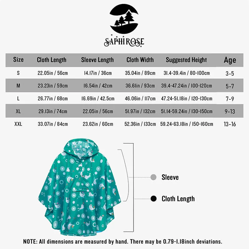 Kids Waterproof Rain Poncho Coat with Color Matched Storage Bag