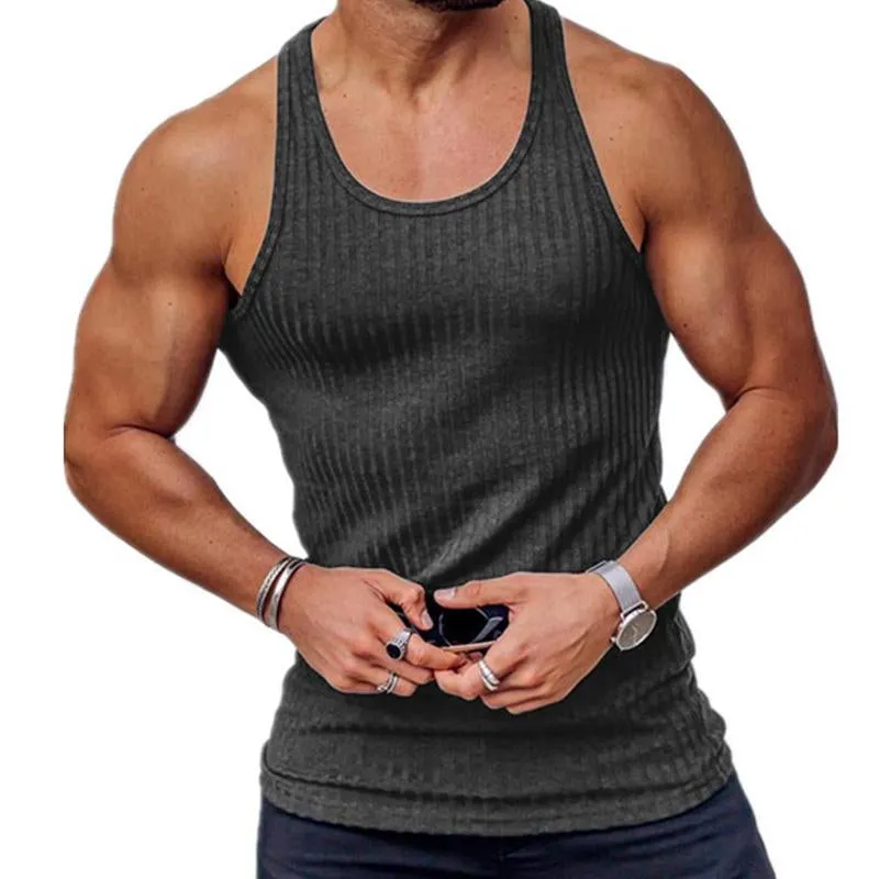 Knitted Vertical Stripe Athletic Fit Racerback Tank Top