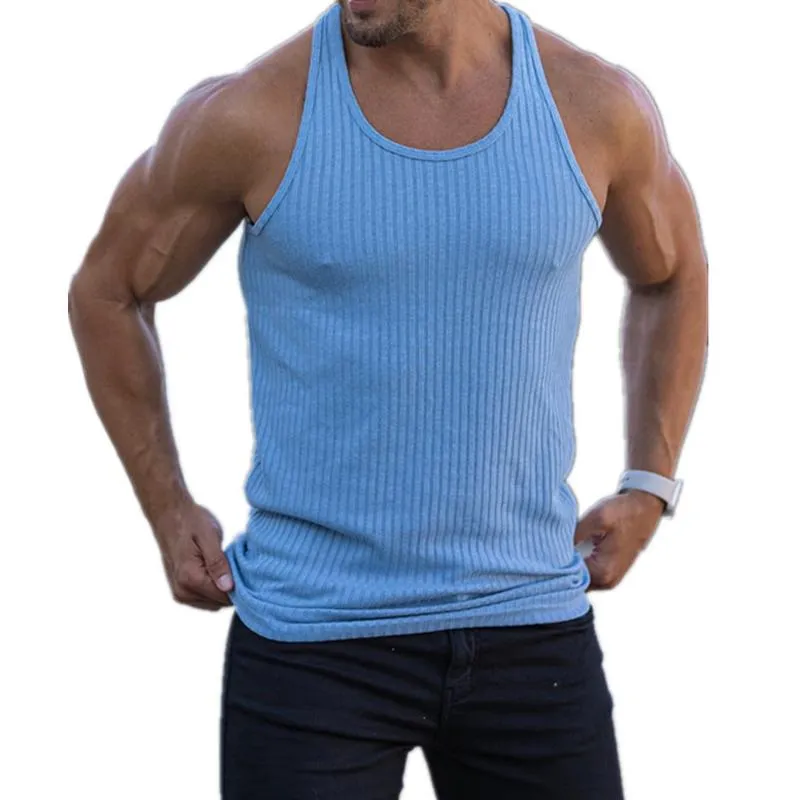 Knitted Vertical Stripe Athletic Fit Racerback Tank Top