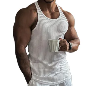Knitted Vertical Stripe Athletic Fit Racerback Tank Top