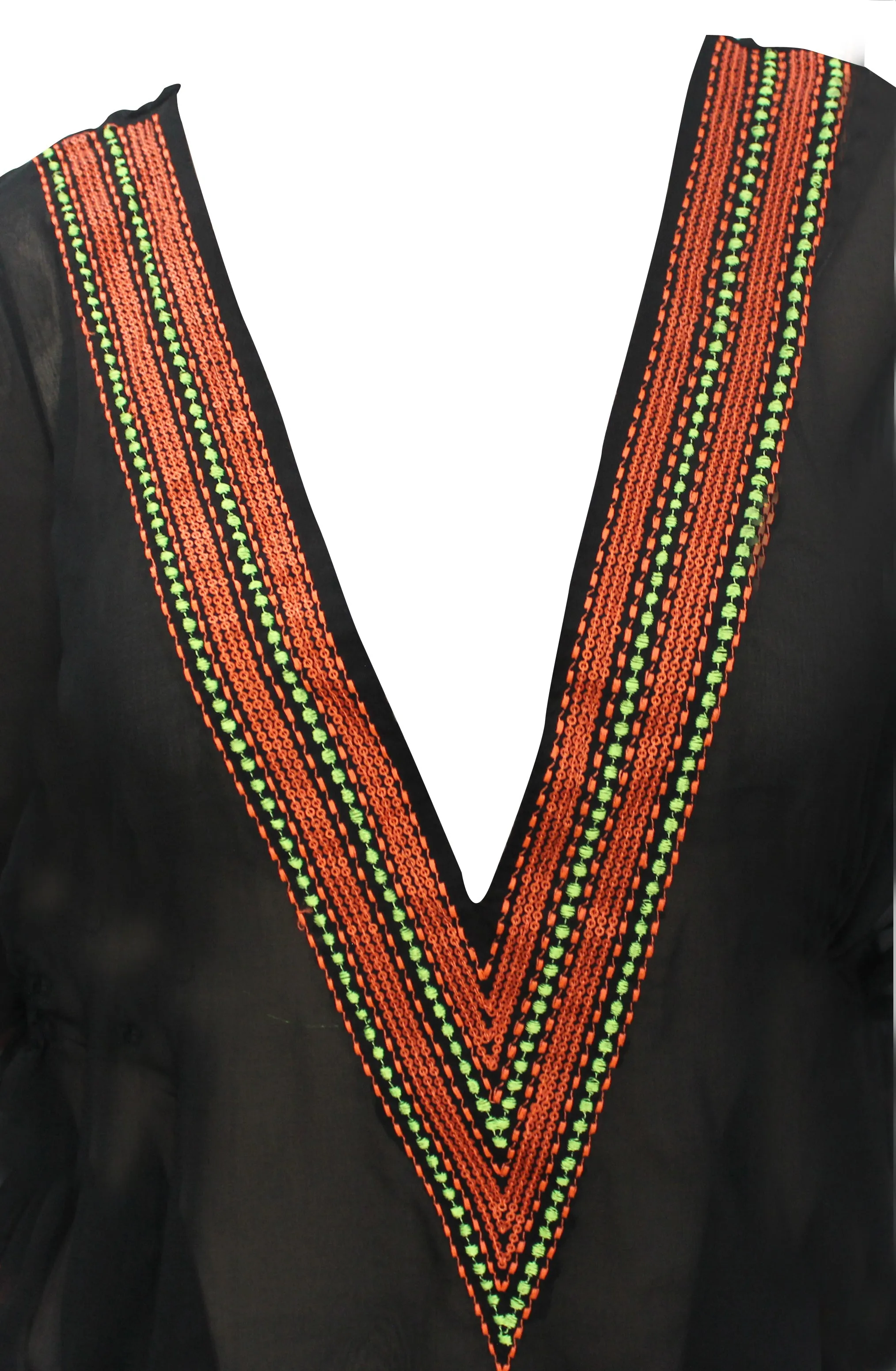 La Leela Sequin EMROIDERED Bikini Blouse Sheer Chiffon V Neck Cover up Orange