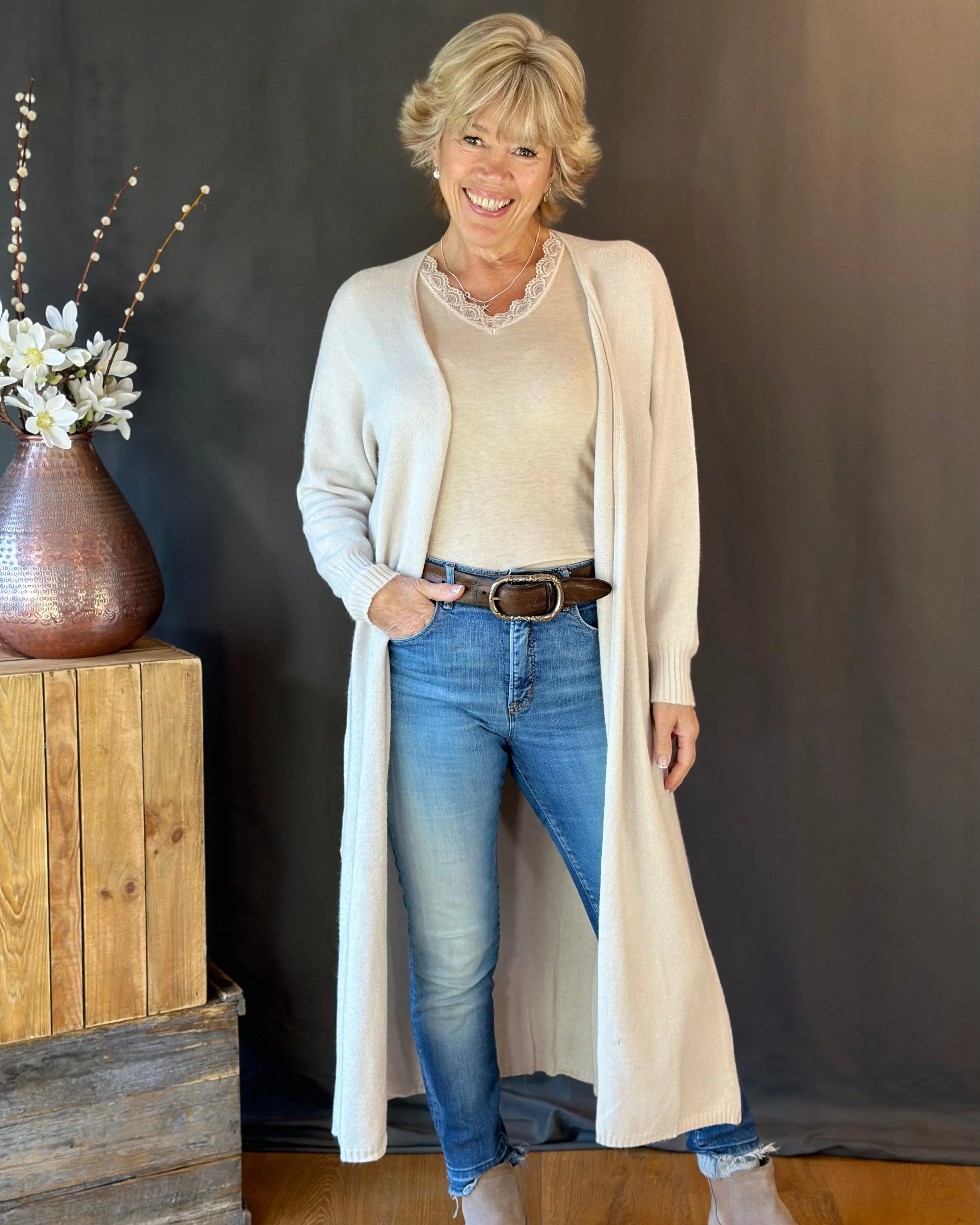 Lace Detail Long Sleeved Top - Beige