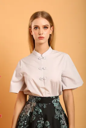 Laurine Mandarin Collar Top in Grey