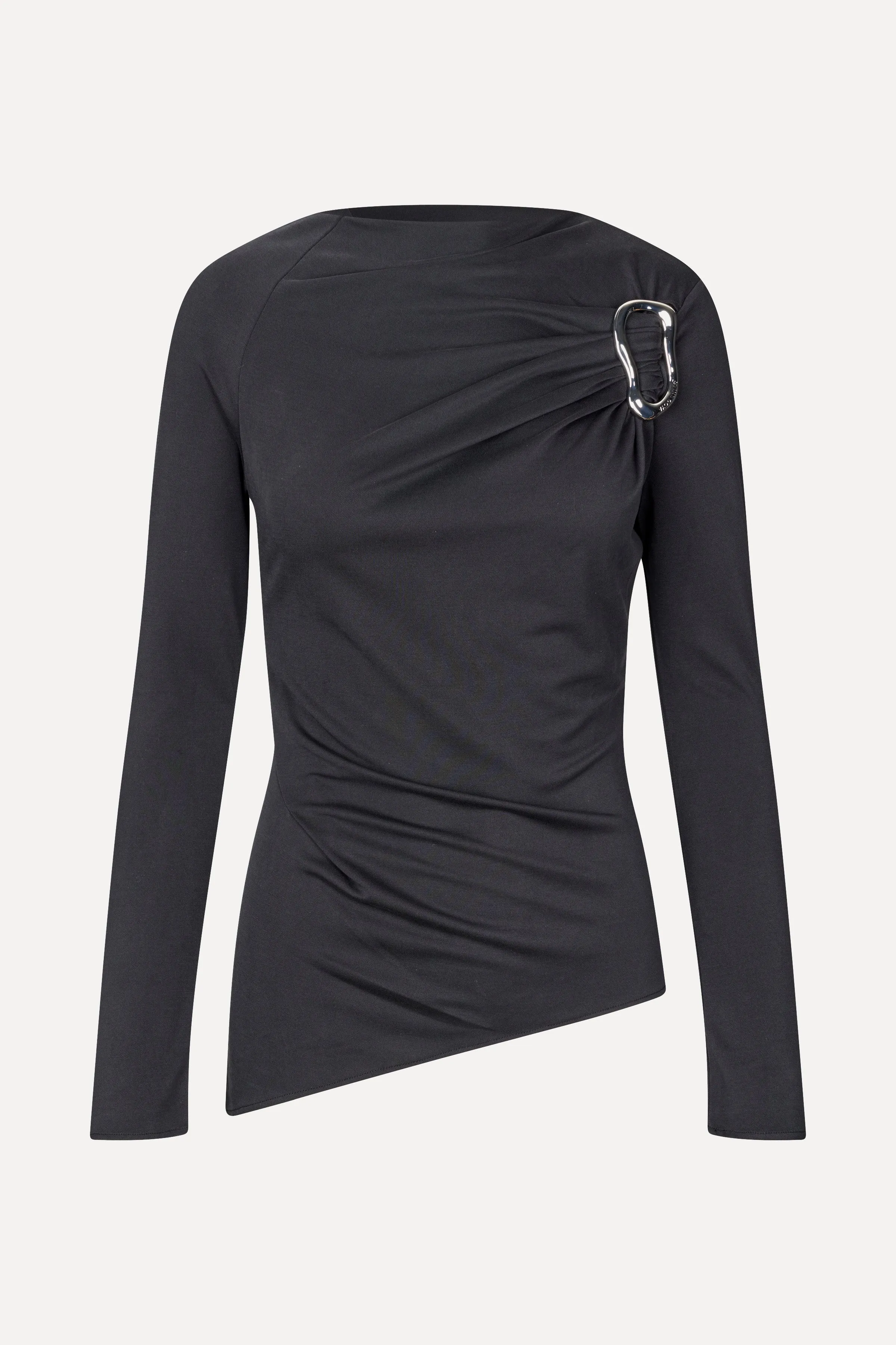 Long Sleeve Top With Fixed Buckle - Jet Black