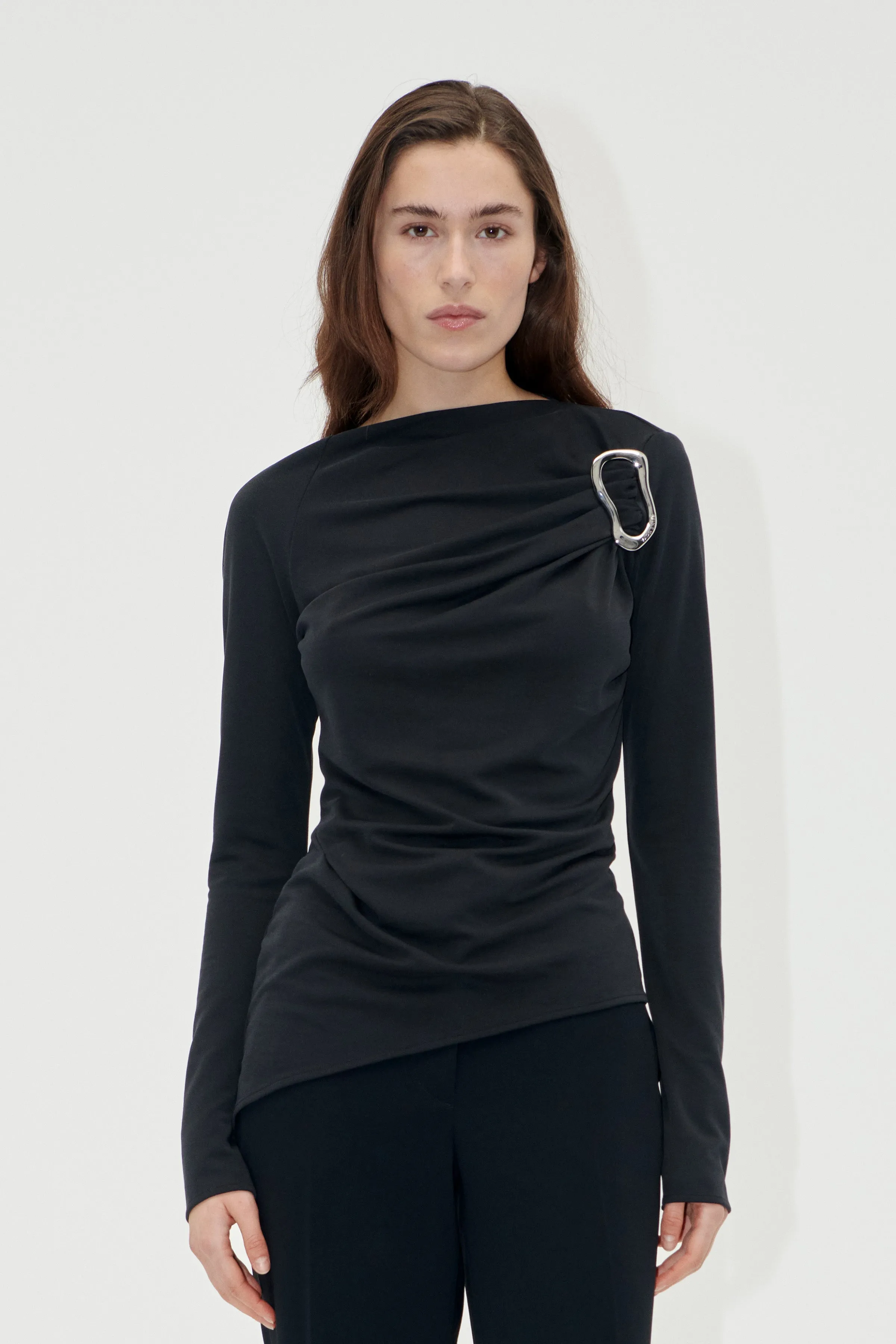 Long Sleeve Top With Fixed Buckle - Jet Black