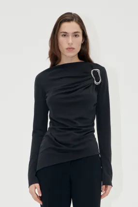 Long Sleeve Top With Fixed Buckle - Jet Black