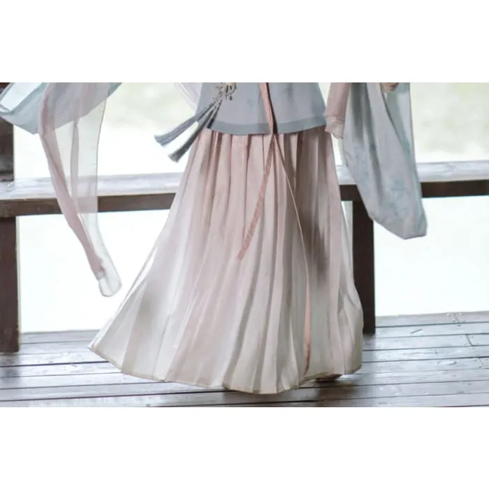 Long-Sleeve V-Neck Floral Embroidered Hanfu Top / Plain Top / High Waist Midi A-Line Skirt / Camisole / Shawl / Waist Skirt / Braid / Set