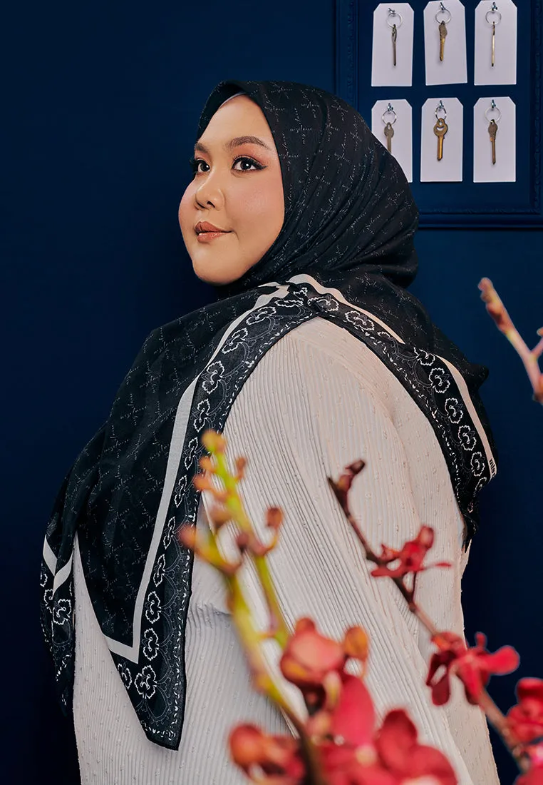 Mahsuri Bawal Monogram Cotton Voile Square Scarf