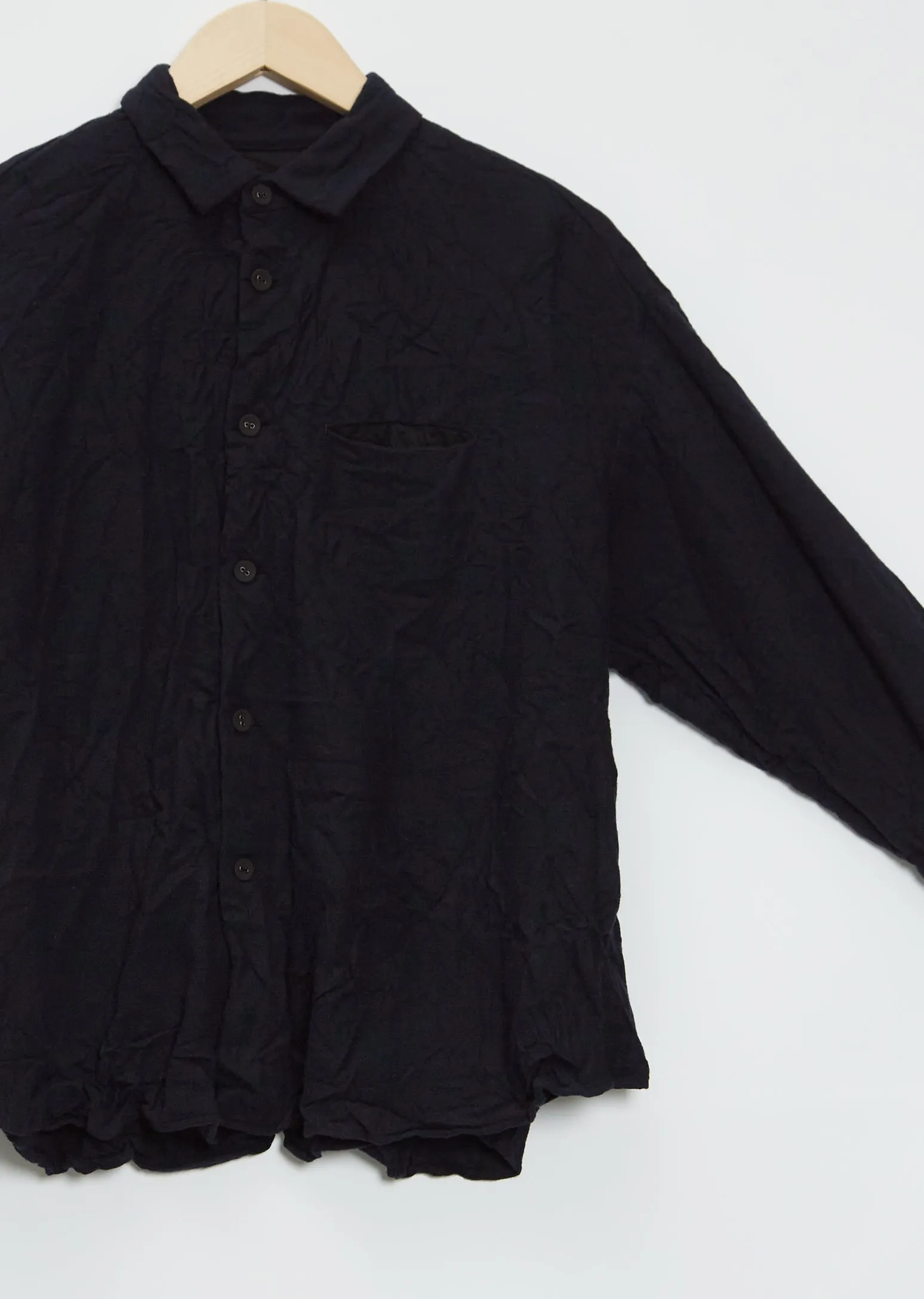 Mandarin Collar Button-Up Wool Blouse