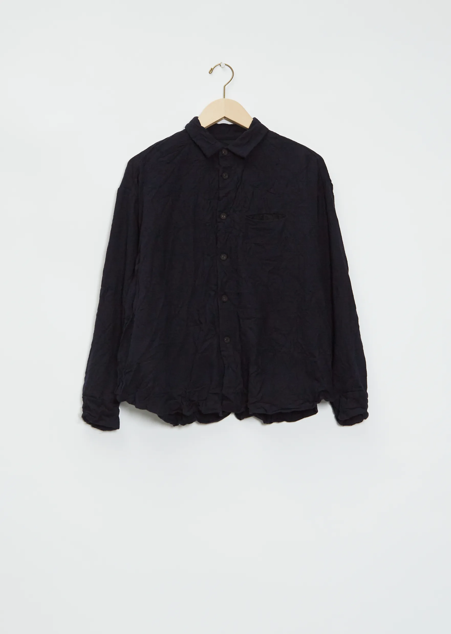 Mandarin Collar Button-Up Wool Blouse