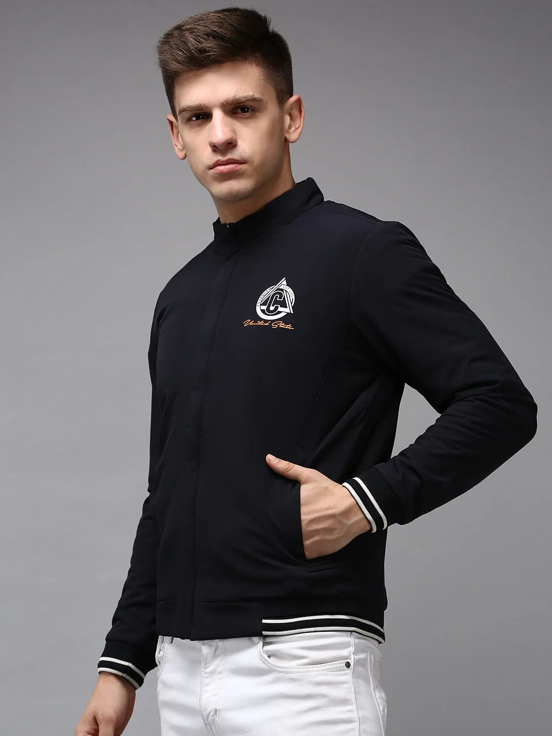 Men Blue Solid Jacket