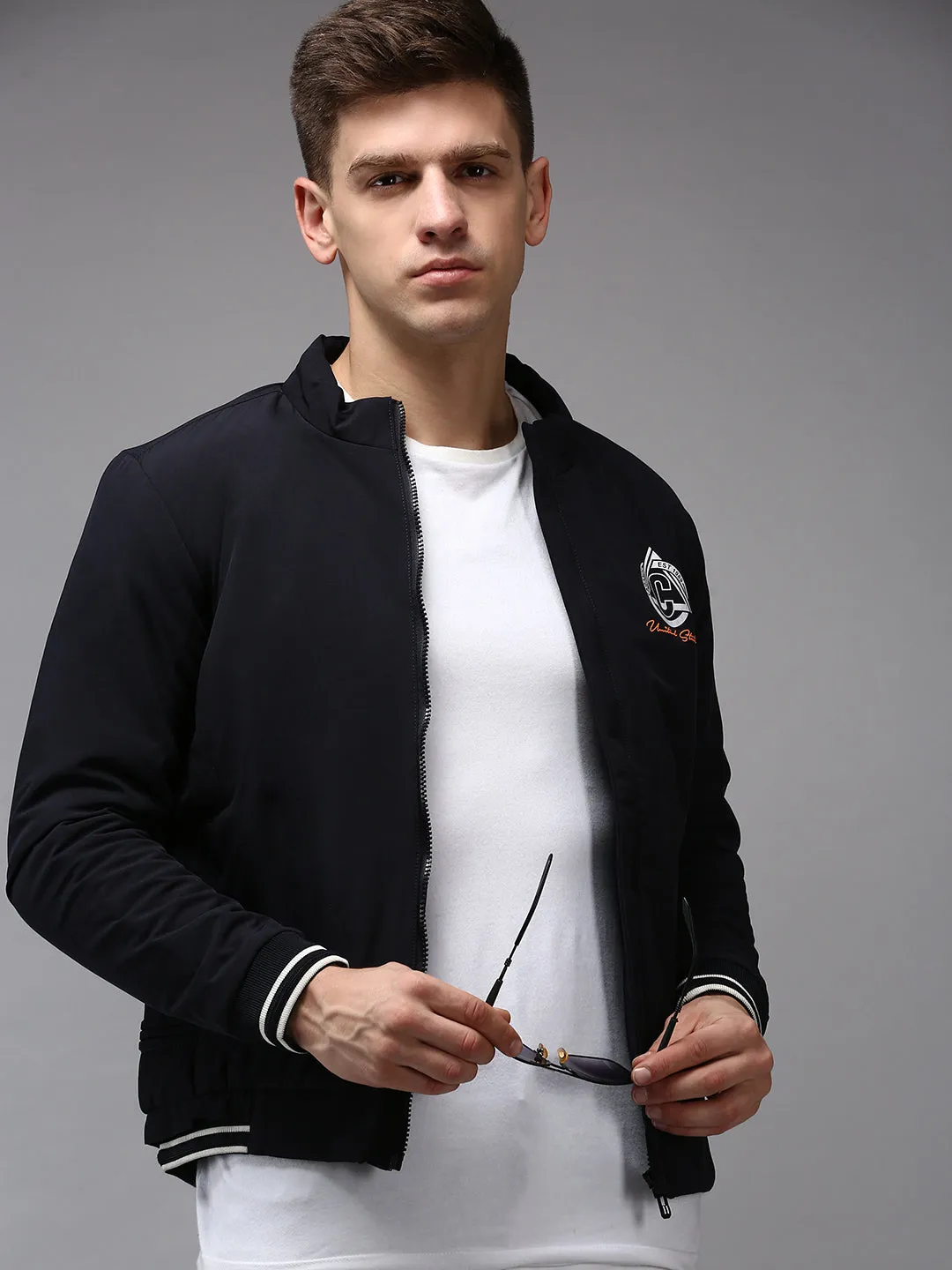 Men Blue Solid Jacket